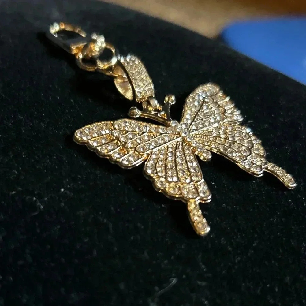 Gorgeous‎ gold/ faux diamond butterfly handbag charm or keychain NWT